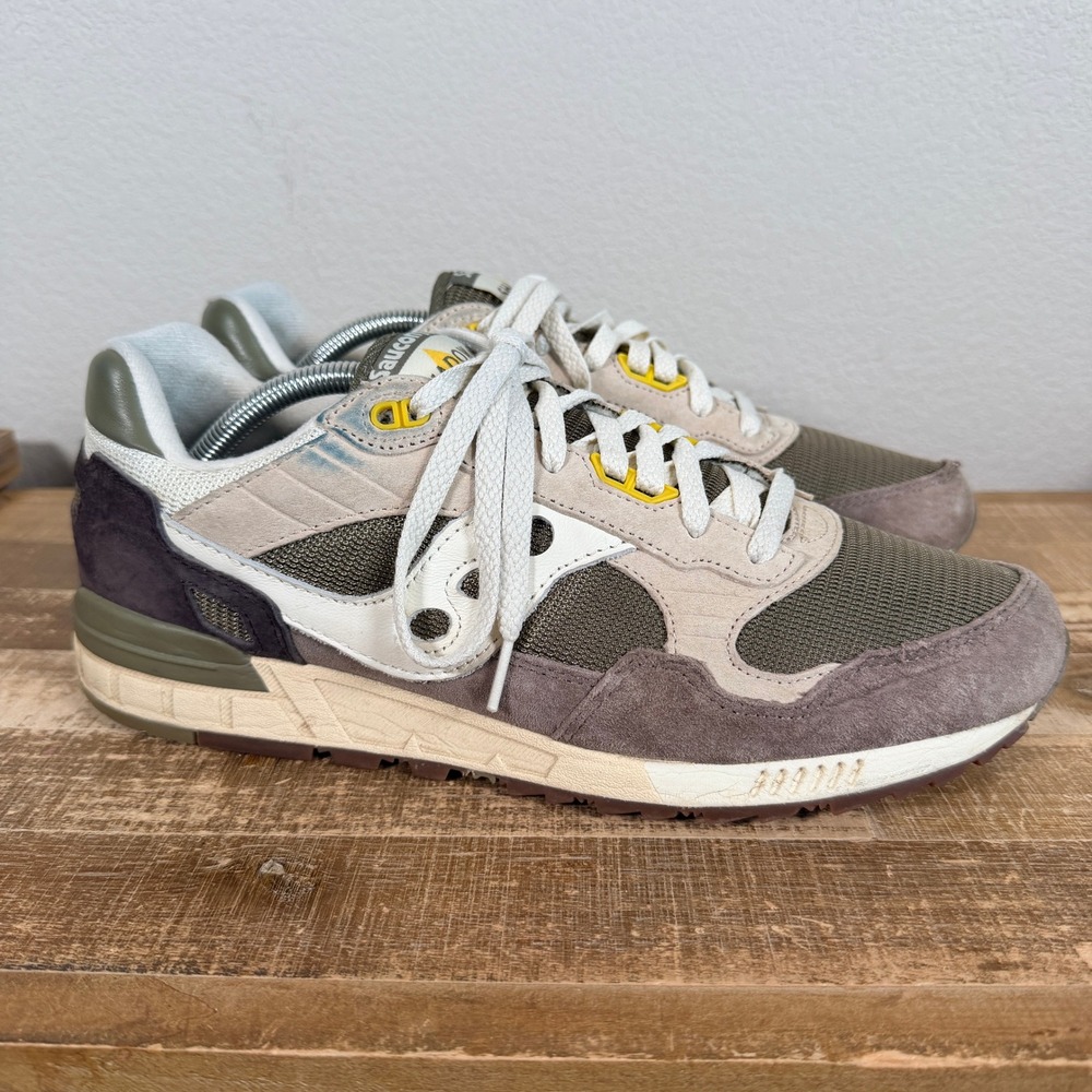Saucony Shadow 5000 Sneakers Mens 11.5 Green Off White Suede Mesh S70665-57 read